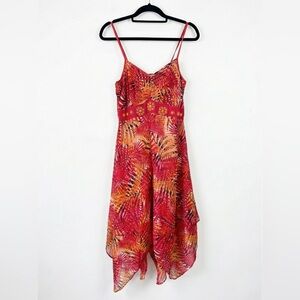 Originals 1974 Tropical Beaded Handkerchief Hem Dress | Size 10 | Red Orange
